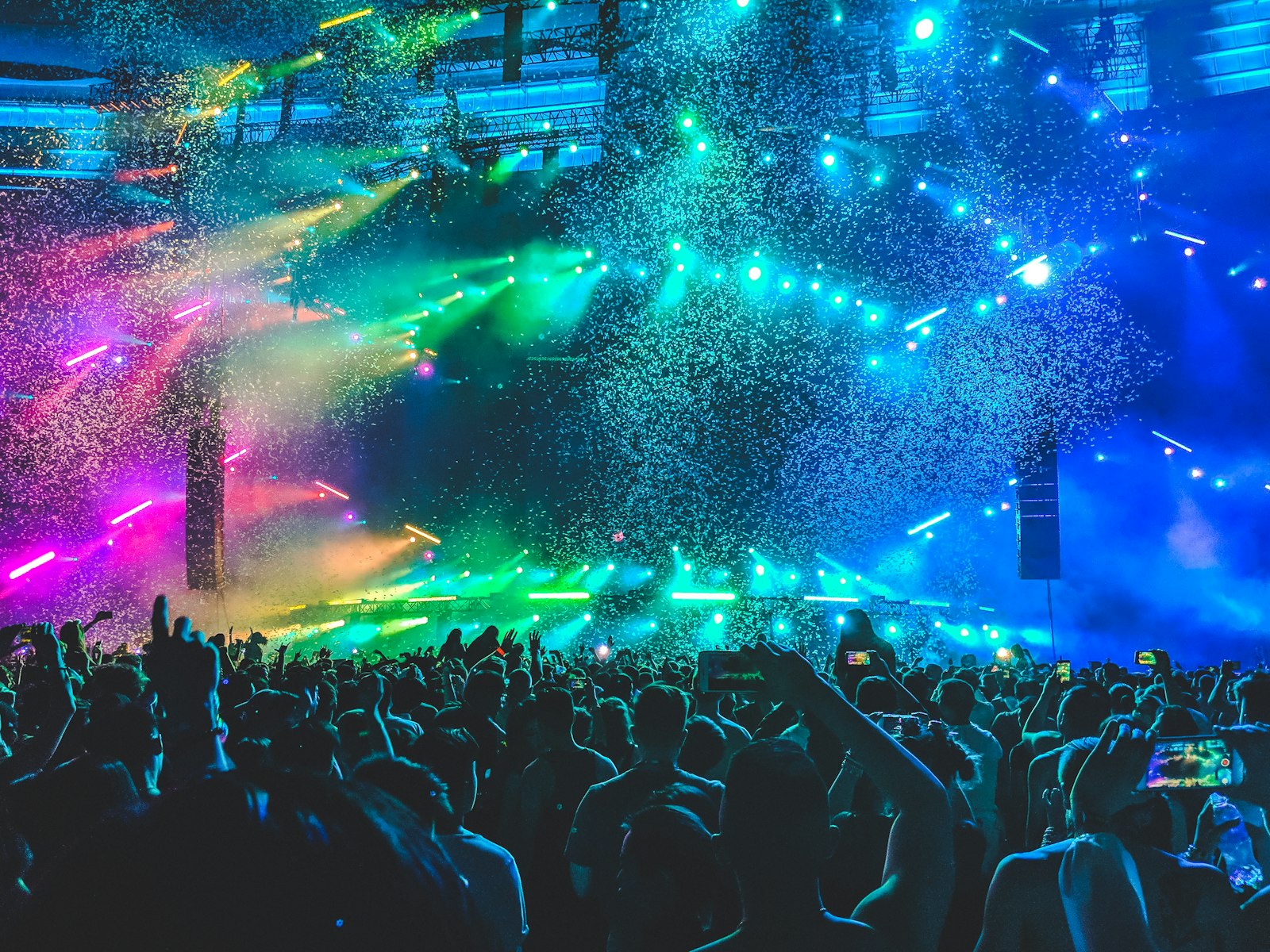Event stage with blue and pink lights
